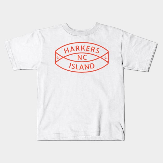 Harkers Island, NC Summertime Vacationing Anchor Ring Kids T-Shirt by Contentarama